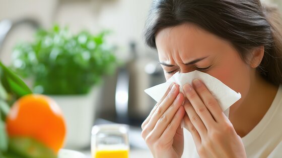 Eine Frau schneuzt sich die Nase | © AdobeStock_1241080747